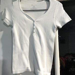 Never Worn, all white, women’s, tight fitting t-shirt